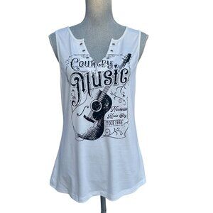 NWT White Country Western Music Tank Top Nashville Graphic Print - Medium